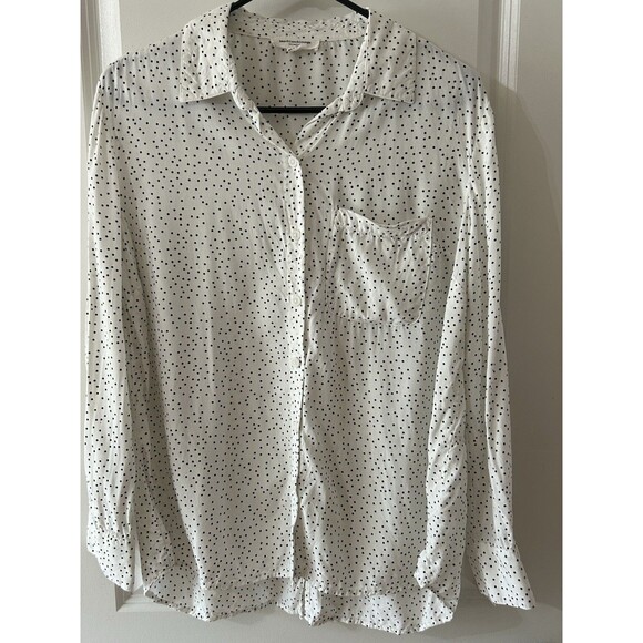 Beachlunchlounge Size M White Black Polka Dot Button Down Shirt Career Classic - Picture 2 of 8